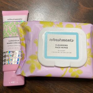Refreshments face wipes and lotion